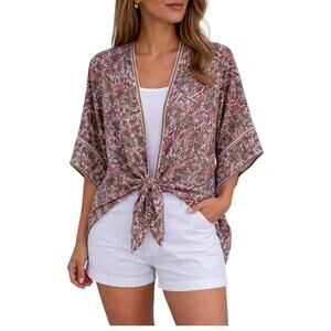 Max Studio floral blouse  V-neck, 3/4 sleeves tie-front detail Size S